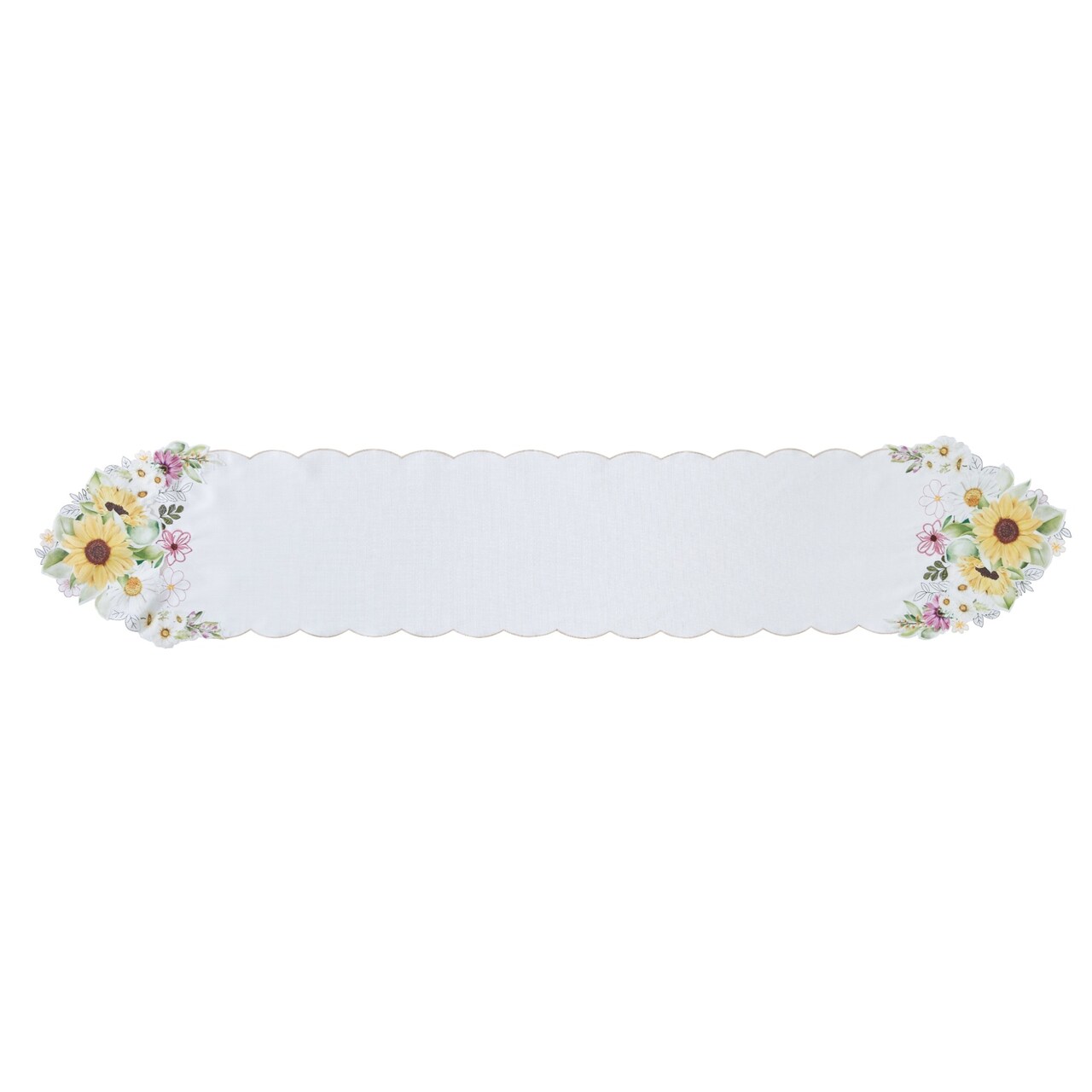 Threadmade Home Sunflower and Daisies Cutwork Table Runner, Multicolor - 13"W x 70"L